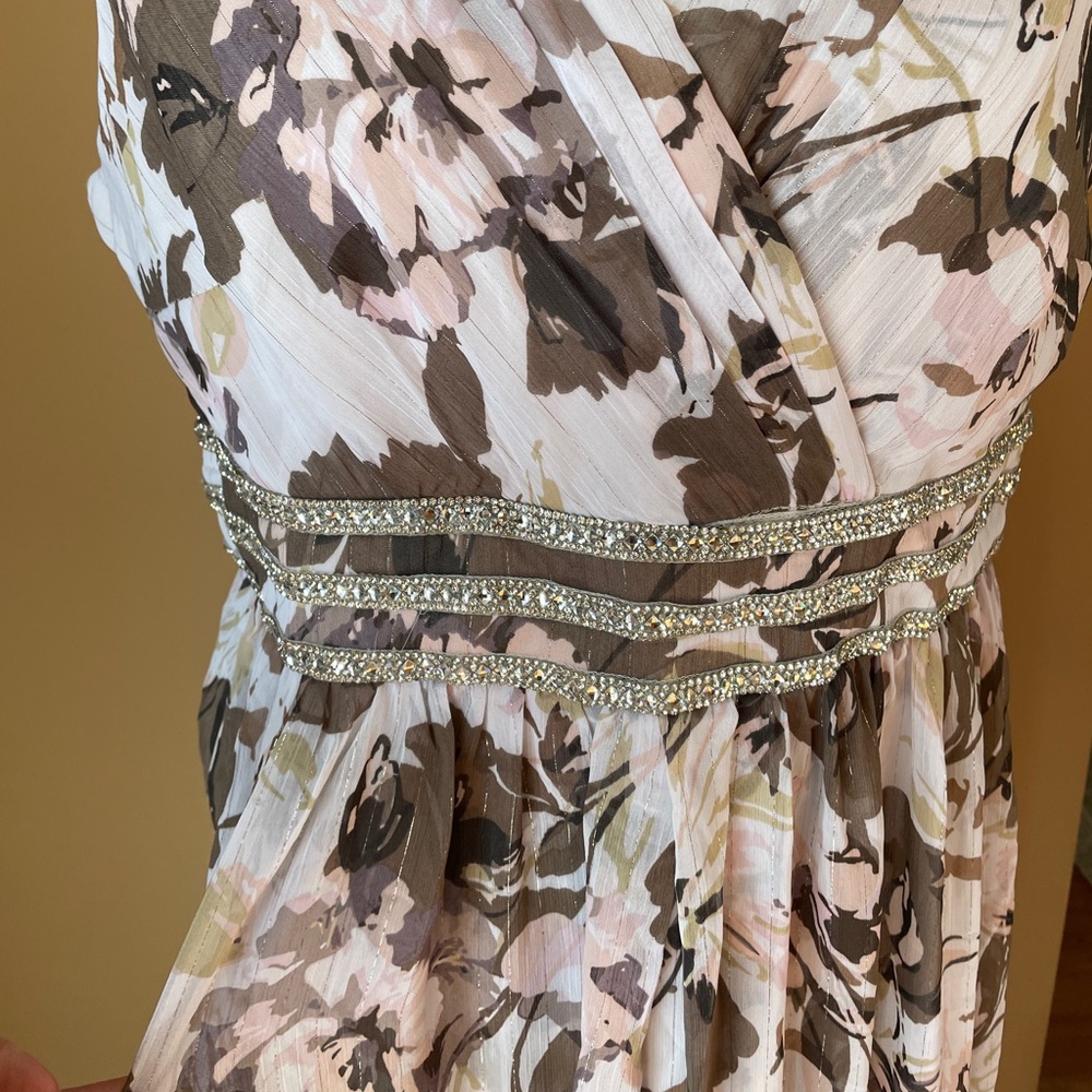 R&M Richards Floral Sleeveless Gown Dress Size 12P Petite Bejeweled Empire Waist - Picture 4 of 10